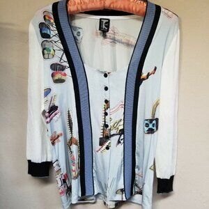 Tricot Chic Womens Printed Cardigan Sweater Size 6 Made in Italy Lightweight